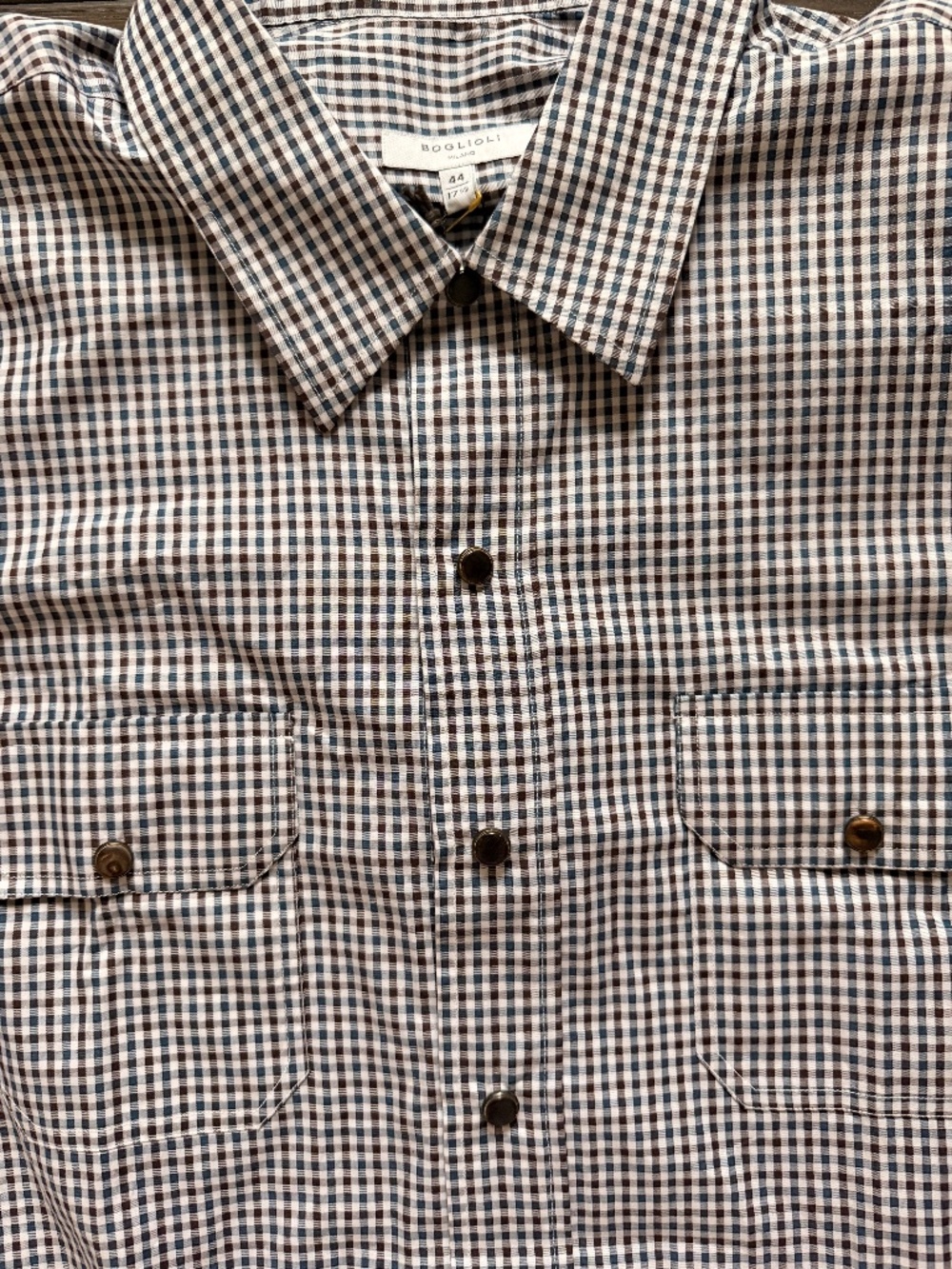 BOGLIOLI Milano Men's Checkered Button Down Shirt Sz 44/L NWT $343!!